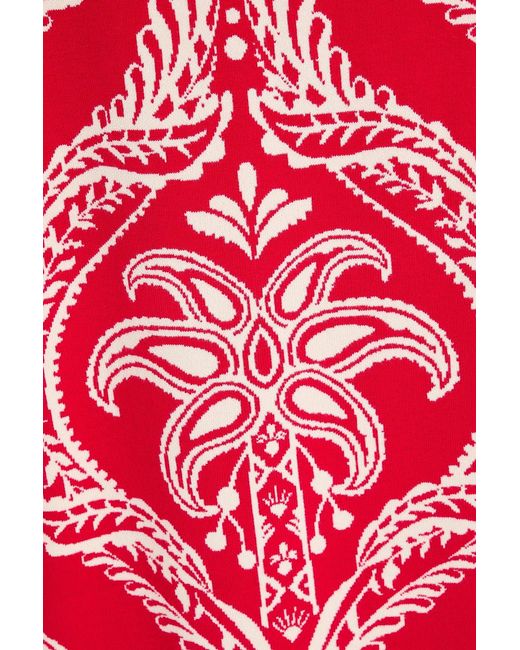 Farm Rio Red Jacquard-knit Midi Skirt