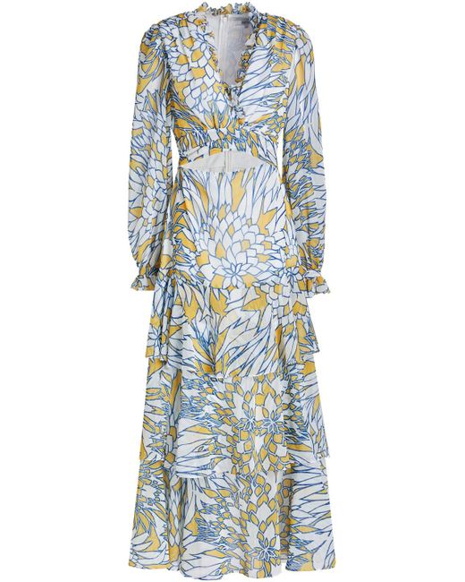 Badgley Mischka Synthetic Tiered Cutout Floral-print Georgette Maxi