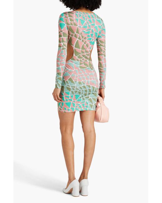 Emilio Pucci Green Cutout Printed Jersey Mini Dress