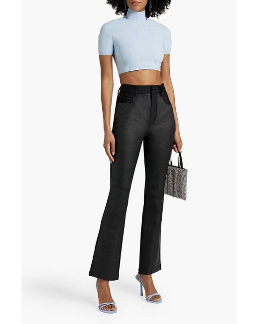 T By Alexander Wang Blue Cropped Stretch-knit Turtleneck Top