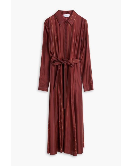 Gabriela Hearst Red Galway Striped Silk-Twill Midi Shirt Dress