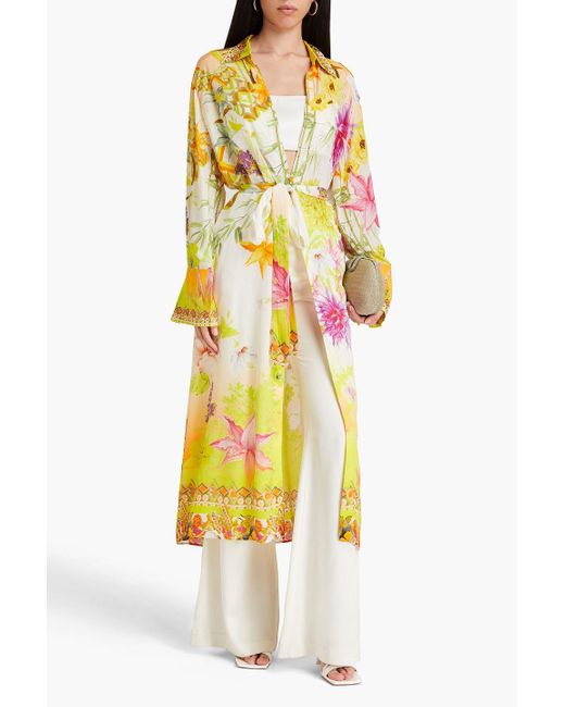Camilla Yellow Crystal-Embellished Floral-Print Silk Crepe De Chine Robe