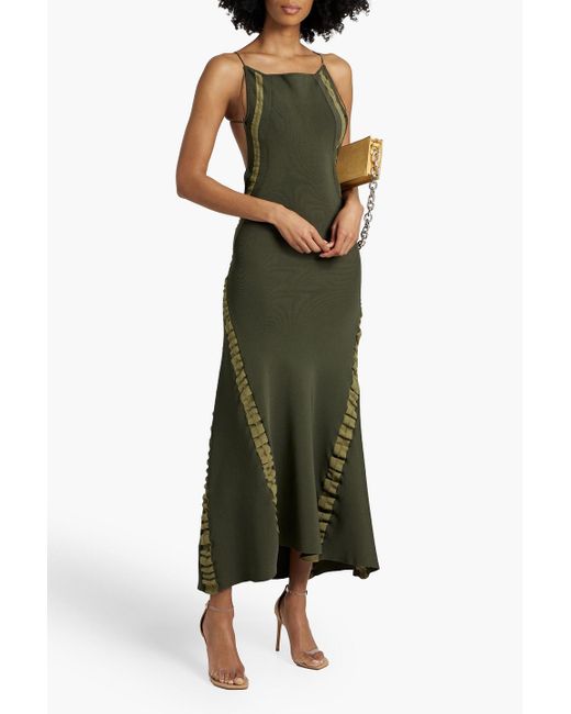 Jacquemus Green Maille Open-back Pointelle-trimmed Stretch-knit Maxi Dress