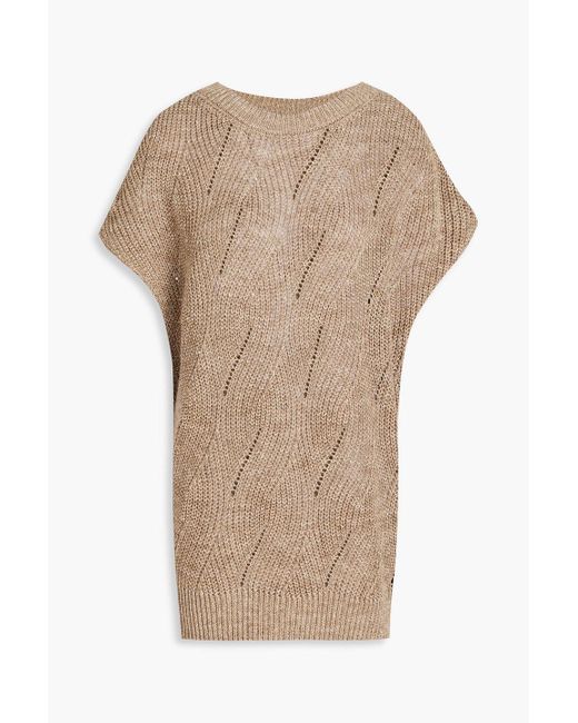 Gentry Portofino Natural Cable-knit Linen And Silk-blend Top