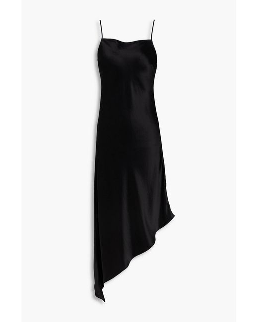 By Malene Birger Black Leviana Asymmetric Satin-Crepe Slip Dress