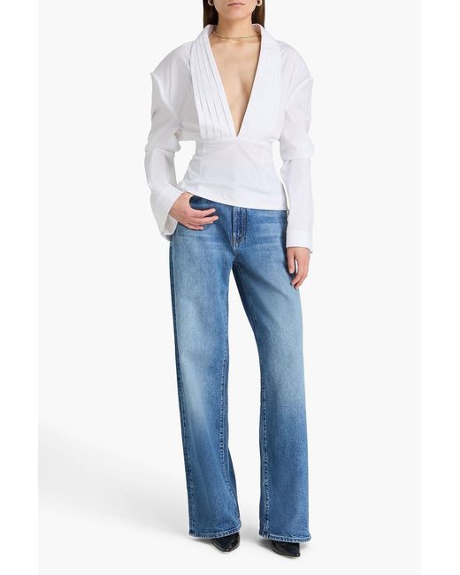 A.W.A.K.E. MODE White Pintucked Stretch-cotton Poplin Top