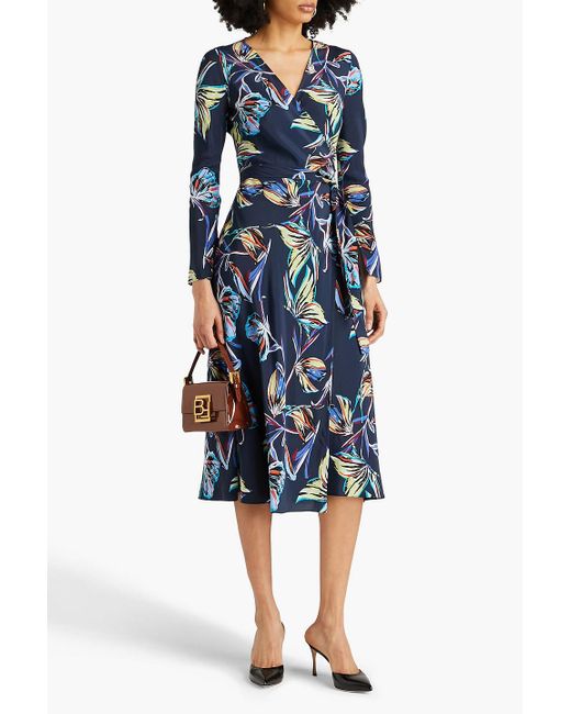 Diane von Furstenberg Blue Tilly Floral-print Crepe De Chine Midi Wrap Dress
