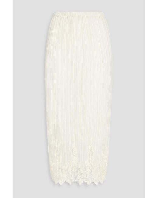 Zimmermann Natural Pleated Lace-Trimmed Crepon Midi Skirt