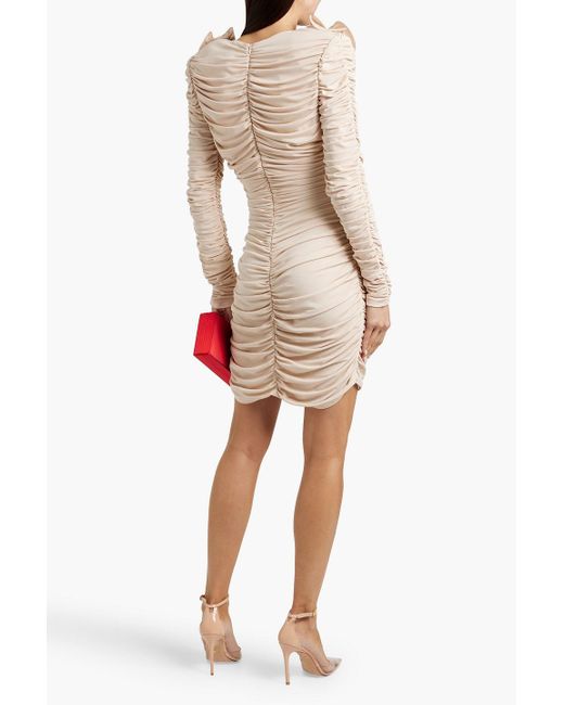 Magda Butrym Natural Floral-Appliquéd Ruched Stretch-Jersey Mini Dress