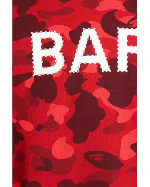 A Bathing Ape Red Crystal-embellished Camouflage-print Cotton-fleece Sweatshirt for men