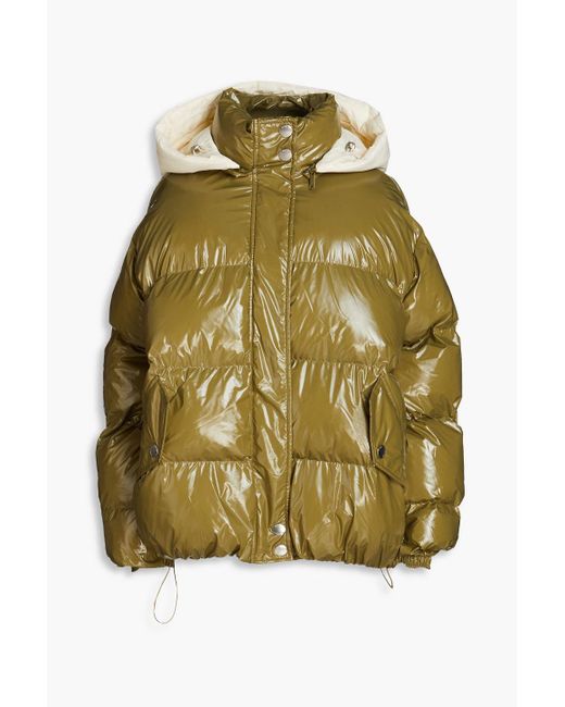 Maje Green Garate Quilted Coated Shell Hooded Jacket