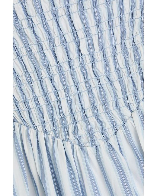 Ganni Blue Cutout Striped Cotton-poplin Midi Dress