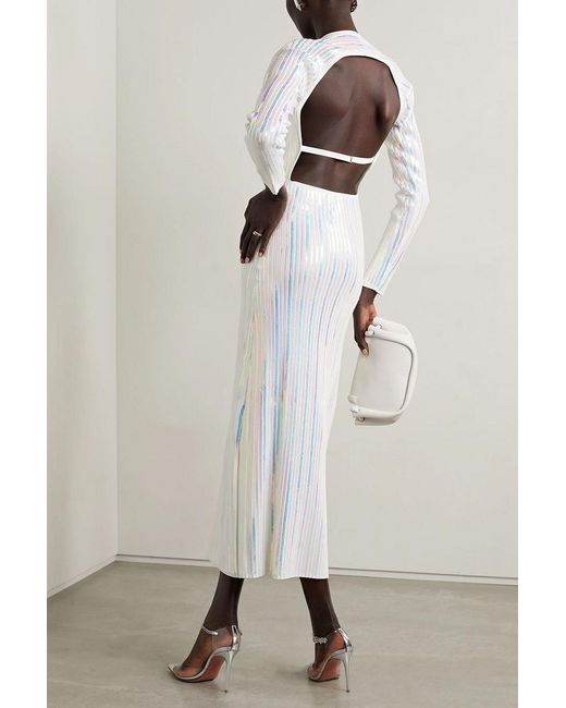 Christopher John Rogers Blue Open-back Sequin-embellished Stretch-knit Midi Dress