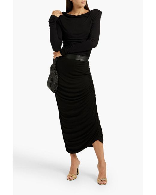 Envelope Black Verdi Ruched Jersey Midi Skirt