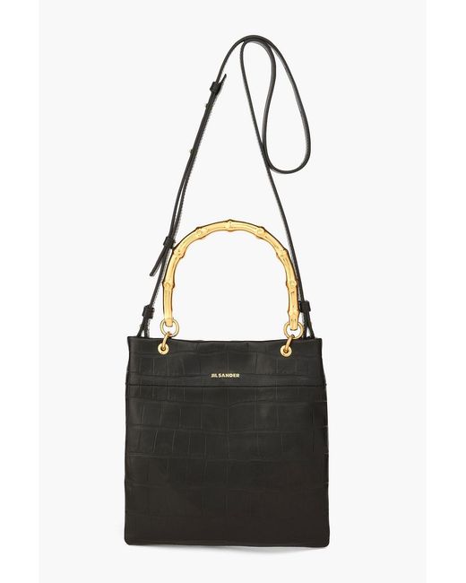 Jil Sander Black Croc-Effect Leather Tote