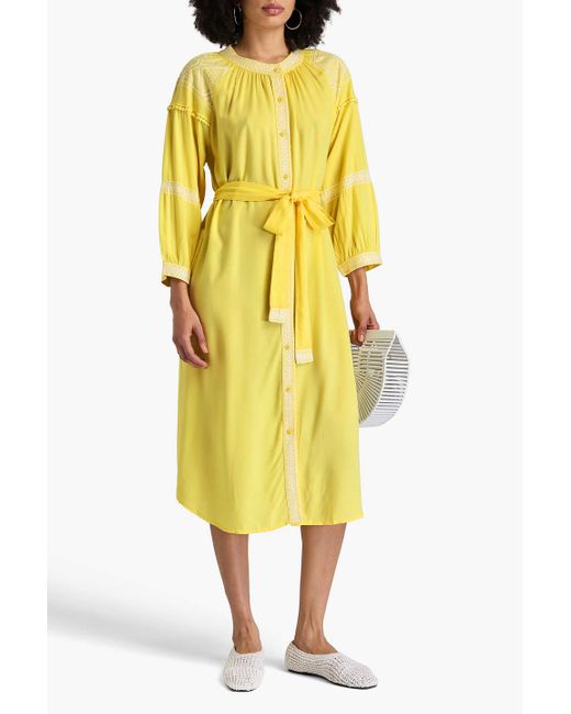 Melissa Odabash Yellow Ally Embroidered Voile Midi Dress