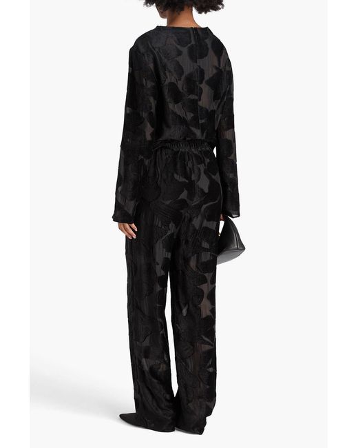 Loulou de Saison Black Pares Devoré-velvet Straight-leg Pants