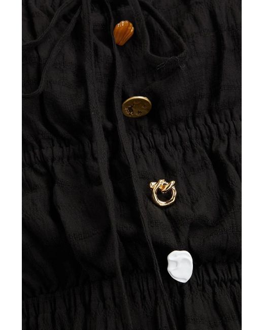 Rejina Pyo Black Nora Crinkled Cotton-blend Jacquard Midi Dress