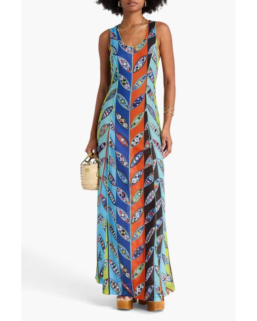 Emilio Pucci Blue Printed Mesh Maxi Dress