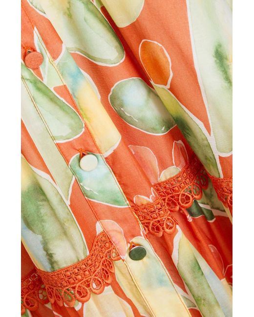 Charo Ruiz Orange Cuenca Tiered Printed Cotton-blend Voile Maxi Dress