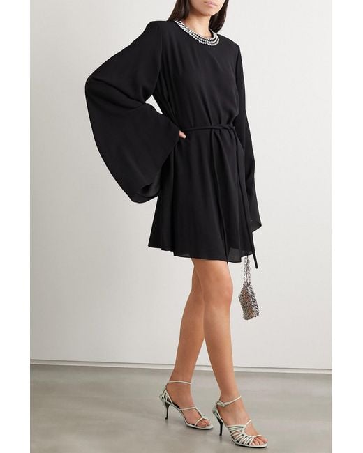 Stella McCartney Black Crystal-embellished Belted Crepe Mini Dress