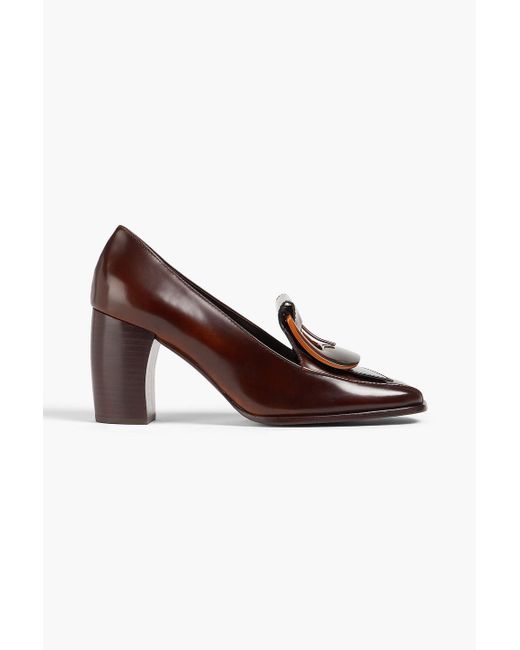 Tory Burch Brown Embellished Burnished Leather Loafers