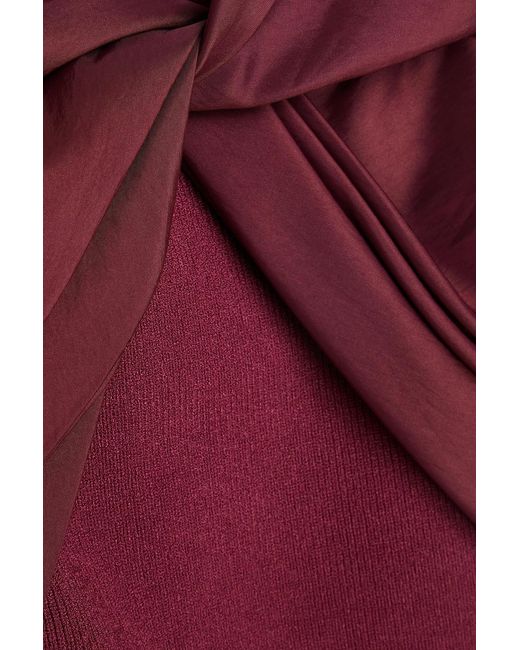 Jonathan Simkhai Red Celiana One-Shoulder Taffeta-Paneled Ribbed-Knit Top