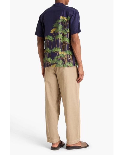 Orlebar Brown Blue Maitian Floral-Print Linen-Blend Shirt for men