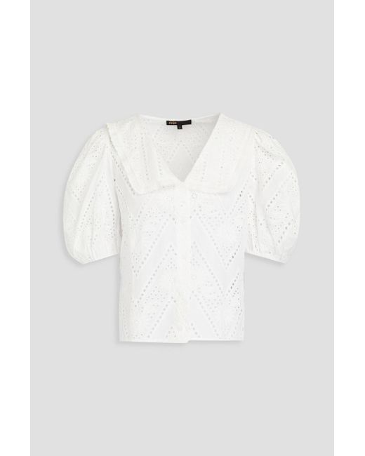 Maje White Hemd aus baumwolle mit lochstickerei und muschelsaum