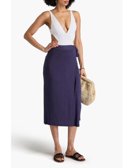 Melissa Odabash Blue Ida asymmetrischer midi-wickelrock aus jersey