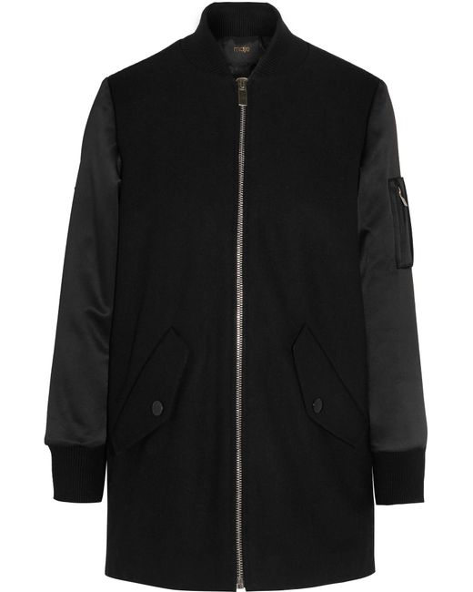Maje Black Wool-blend Felt And Satin Coat