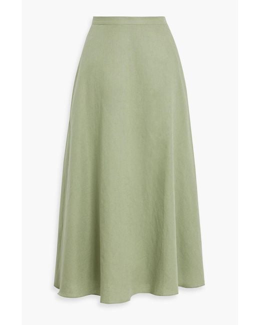 Mikael Aghal Green Cotton And Linen-Blend Midi Skirt