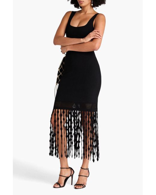 Jonathan Simkhai Black Signa Fringed Stretch-Knit Midi Dress