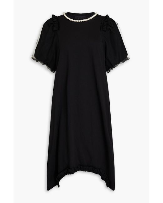 Simone Rocha Black Tulle-trimmed Feather-embellished Cotton-jersey Dress