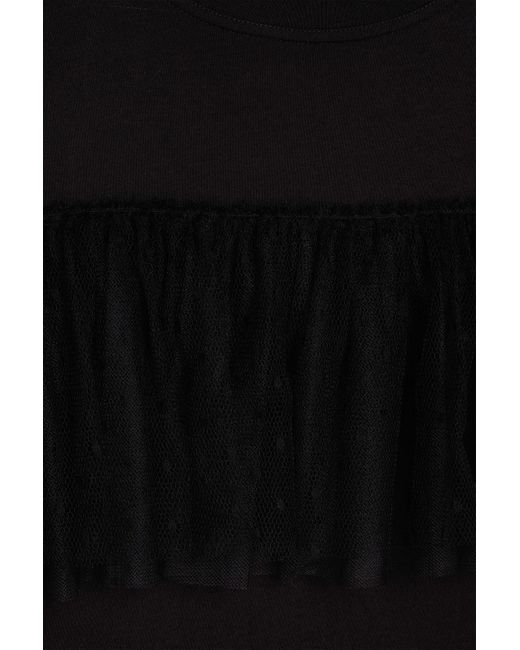 RED Valentino Black Ruffled Point D'esprit-paneled Cotton-jersey T-shirt