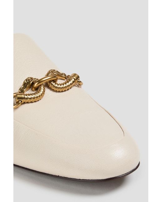 Tory Burch White Jessa Embellished Leather Slippers