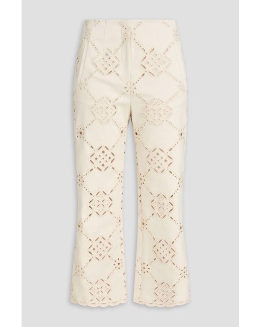 Veronica Beard Natural Dova Embroidered Cotton-Twill Straight-Leg Pants
