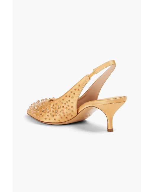 Fabiana Filippi Orange Crystal-Embellished Satin Slingback Pumps