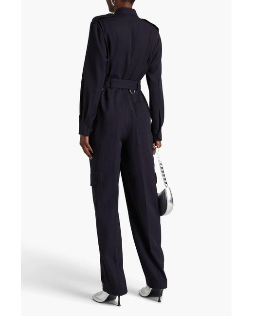 Alexander McQueen Blue Belted Grain De Poudre Wool Jumpsuit