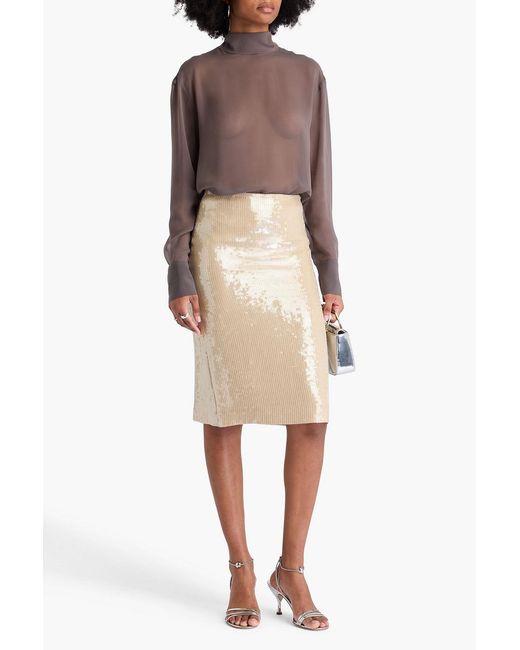 Fabiana Filippi Brown Pussy-Bow Cupro And Silk-Blend Georgette Blouse