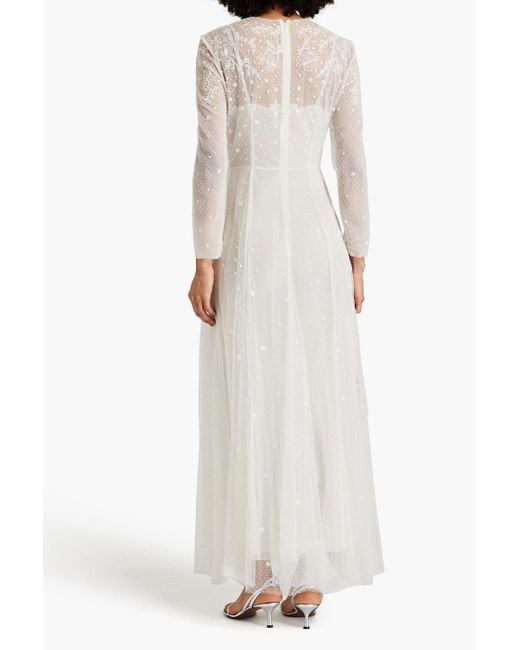 Philosophy Di Lorenzo Serafini White Embroidered Glittered Tulle Gown