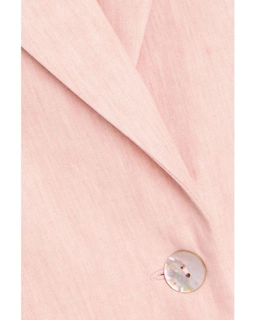 Claudie Pierlot Pink Belted Linen-Blend Blazer