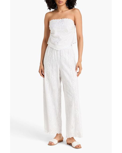 Wales Bonner White Willow Cotton-Lace Wide-Leg Pants