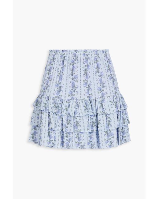 LoveShackFancy Blue Bitsy Tiered Floral-print Crepe Mini Skirt