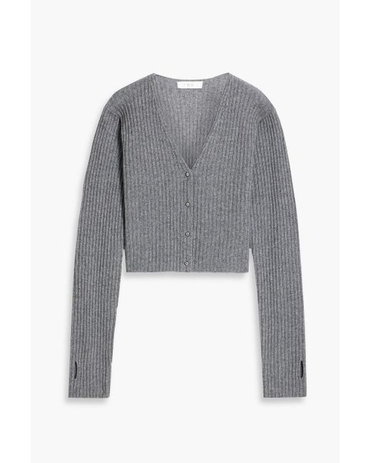 IRO Gray Keyra Cropped Ribbed Wool And Cashmere-blend Cardigan