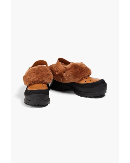 Stella McCartney Brown Trace Faux Fur, Faux Leather And Rubber Slingback Clogs