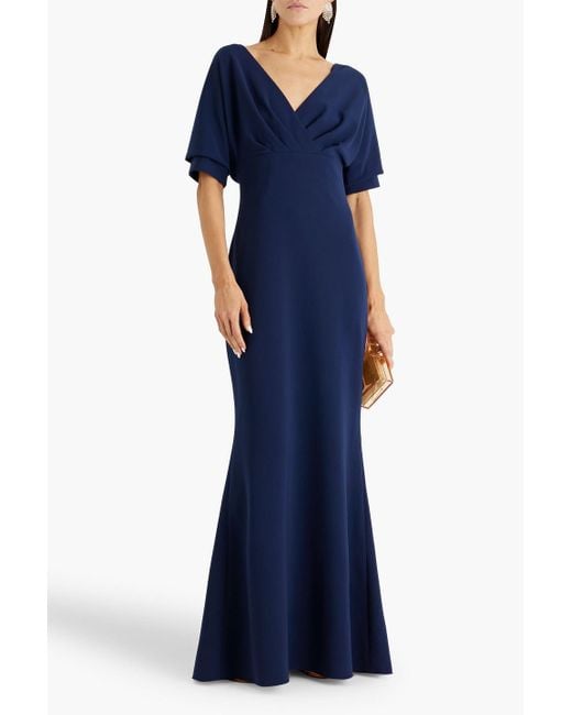 Badgley Mischka Blue Draped Crepe Gown