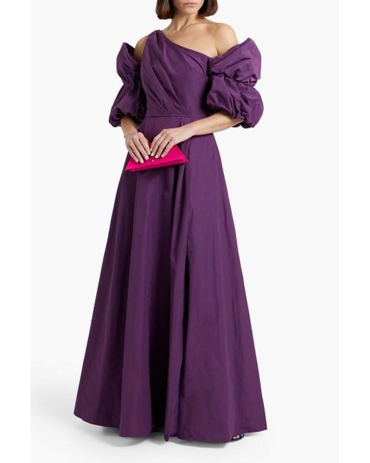 Marchesa Purple One-Shoulder Draped Taffeta Gown