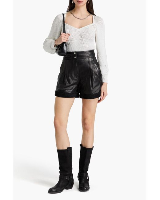 IRO Black Shorts aus leder mit velourslederbesatz