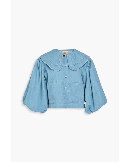 Farm Rio Blue Gathered Denim Shirt